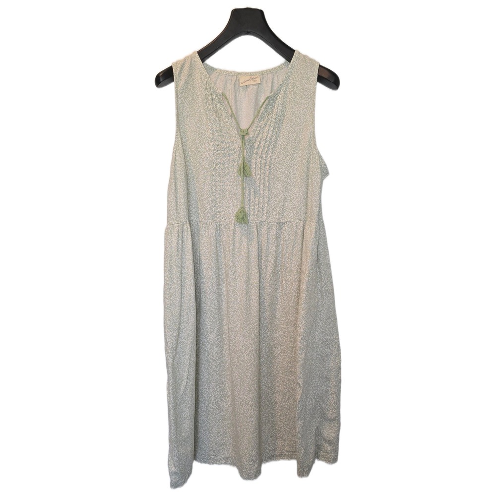 Universal Thread Sage Green Linen Blend Tassel Pintuck Sleeveless Midi Dress Lg